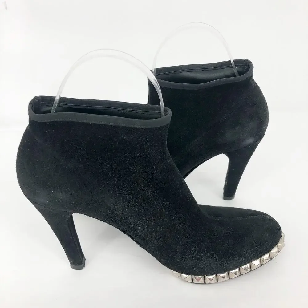 Stuart Weitzman Womens Sockemup Ankle Boots 6.5 Black Studded Suede